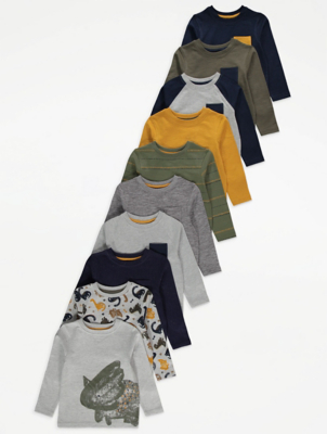 Dinosaur Print Sleeve Tops 10 Pack | George at ASDA