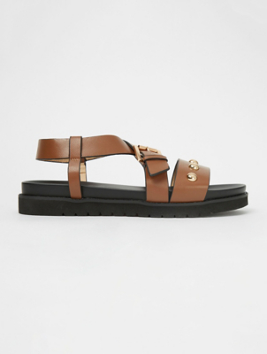 Tan Studded Crossover Sandals