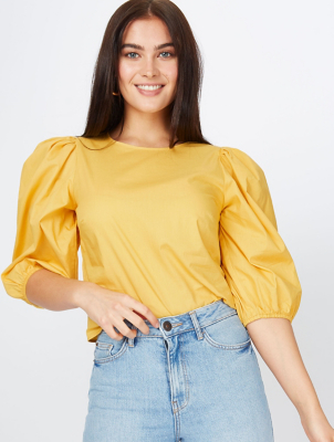 yellow puff sleeve blouse