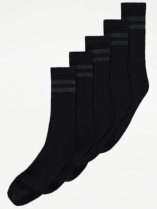 Black Cushion Sole Sports Socks 5 Pack | Men | at ASDA