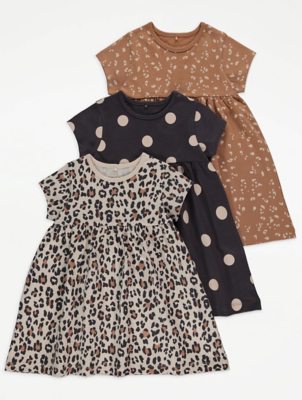 Animal Print Jersey Dresses 3 Pack Kids at ASDA
