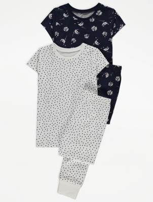 Black Daisy Polka Dot Print Pyjamas 2 Pack