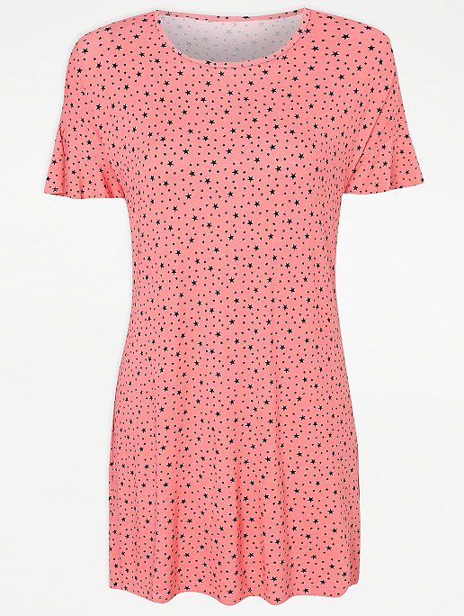 Ladies Short Sleeved 100% Cotton Jersey Butterfly Print Nightdress Cerise Navy Lilac or Coral.Sizes 8-10 12-14 16-18 20-22 24-26