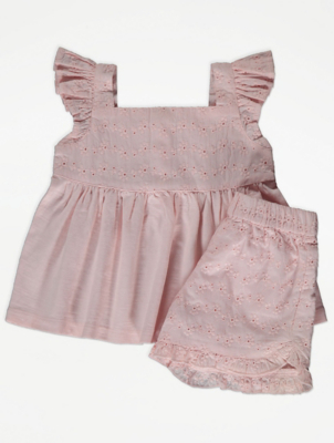 Pink Broderie Anglaise Blouse and Shorts Outfit