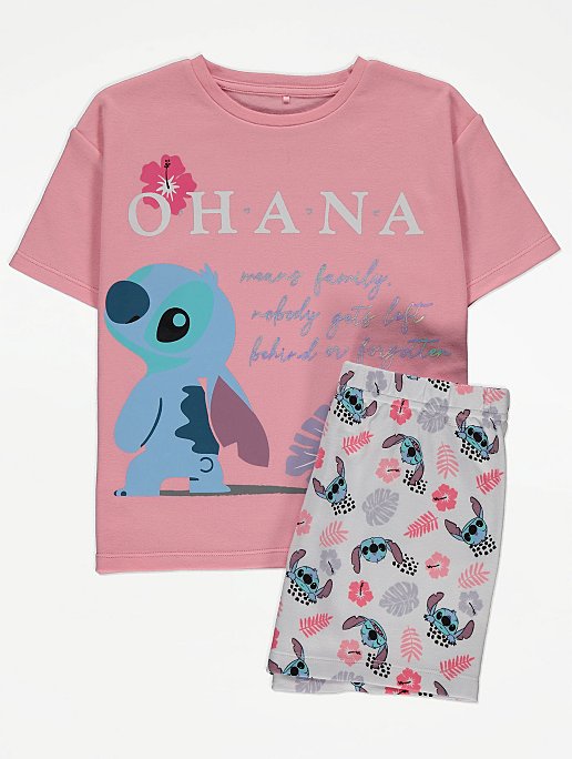 Disney Lilo Stitch Ohana Slogan Short Pyjamas Kids George At Asda