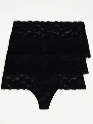 Black High Waisted Lace Thongs 3 Pack