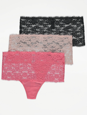 Lace Top High Waist Thongs 3 Pack