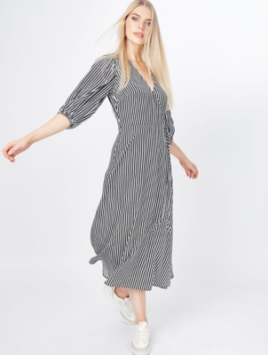 striped balloon sleeve dress