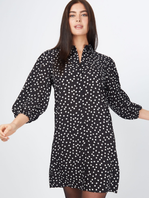 black and white polka dot shirt dress