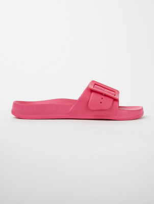 Pink Buckled Strap Slider Sandals