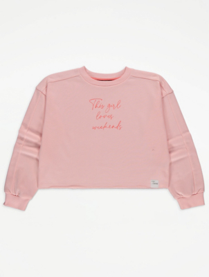 Pink Slogan Print Boxy Sweatshirt