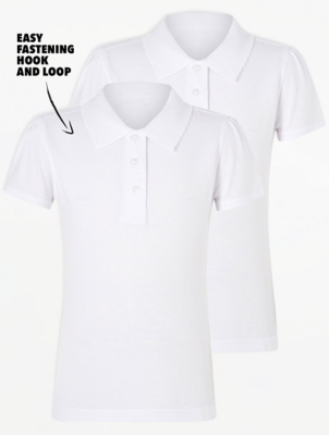 Easy On Girls White Scallop School Polo Shirt 2 Pack