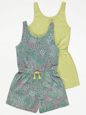 Green Floral Print Playsuits 2 Pack