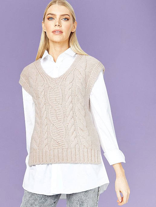 Monki Zip-up Sweater Vest in Beige Natural Womens Clothing Jumpers and knitwear Sleeveless jumpers 