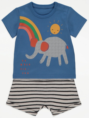 Blue Elephant Print T-Shirt and Shorts Outfit