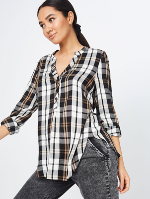 Black Check Half Placket Shirt Women George At Asda