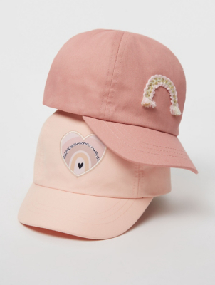  Pink Heart Applique Caps 2 Pack 
