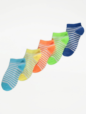 Bright Striped Trainer Liner Socks 5 Pack