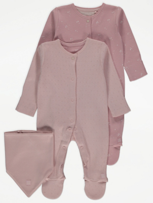 Pink Sleepsuits 2 Pack with Bib