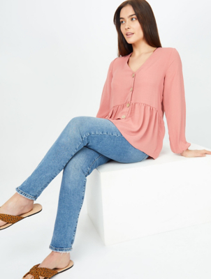 button front peplum blouse