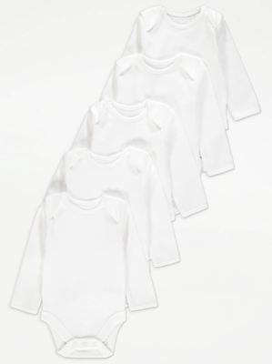 White Long Sleeve Bodysuits 5 Pack