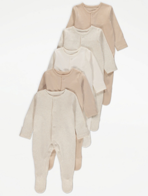 Long Sleeve Sleepsuits 5 Pack Baby at ASDA