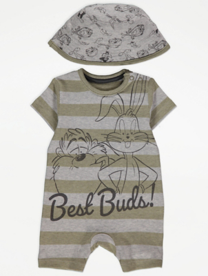Looney Tunes Characters Striped Romper and Hat Outfit