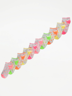 White Neon Star Print Trainer Liner Socks 10 Pack