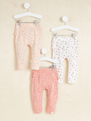 Billie Faiers Floral Print Ruffled Joggers 3 Pack Baby at ASDA