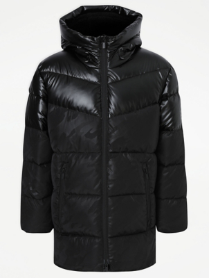 Black Padded Longline Coat Kids at ASDA