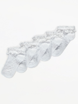 White Lace Trim Trainer Liner Socks 5 Pack