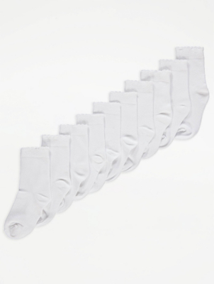 White Scallop Trim Ankle Socks 10 Pack