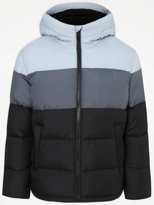 Black Colour Block Padded Shower Resistant Coat Kids at ASDA