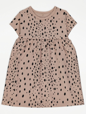 Cream Polka Dot Print Jersey Dress
