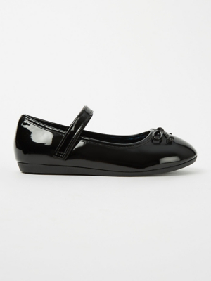 Girls Black Patent Ballerina 1 Strap School Shoes
