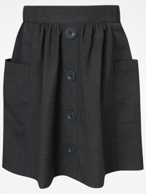 Girls Grey Button Through School Skirt