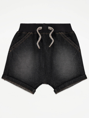 Black Mid Wash Jersey Waist Shorts