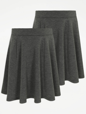 Girls Grey Skater School Skirt 2 Pack School at ASDA