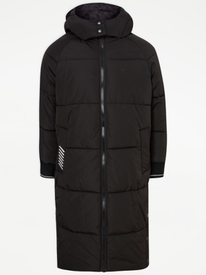 black hooded longline puffer jacket