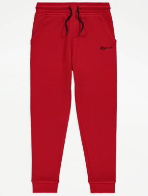 Red Embroidered Slogan Joggers