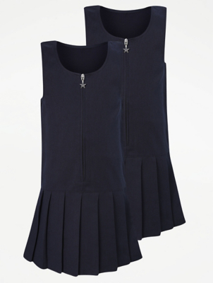 Girls Navy Drop Waist Pleat School Pinafore Dress 2 Pack Sale