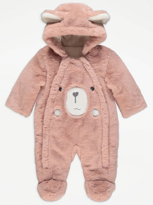 Pink Faux Fur Bunny Snowsuit Baby at ASDA