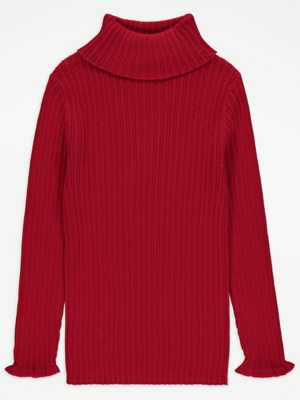 Red Roll Neck Ribbed Jumper