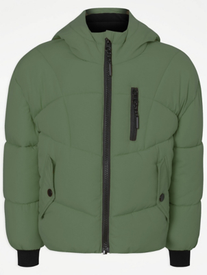 Khaki Hooded Padded Shower Resistant Coat Kids at ASDA