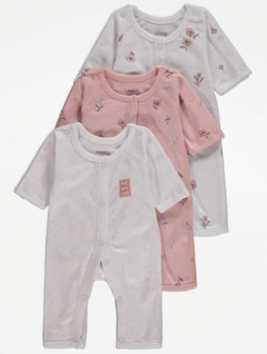 Floral Premature Baby Long Sleeve Sleepsuits 3 Pack Baby at ASDA