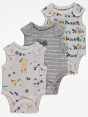 Safari Animal Premature Baby Bodysuits 3 Pack Baby at ASDA