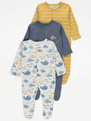 Blue Sea Life Printed Sleepsuits 3 Pack