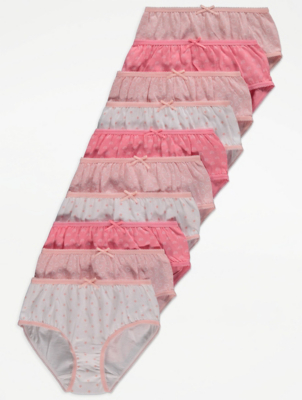 Pink Printed Bow Detail Knickers 10 Pack Kids at ASDA