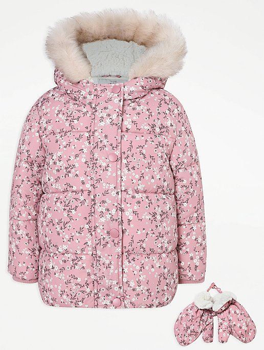 Pink Fl Print Padded Shower, Toddler Girl Winter Coats Asda