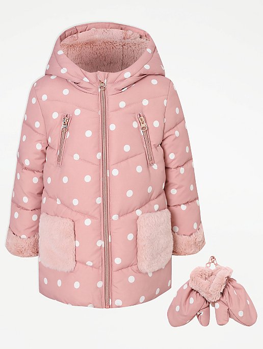 Pink Polka Dot Print Longline Shower, Toddler Girl Winter Coats Asda